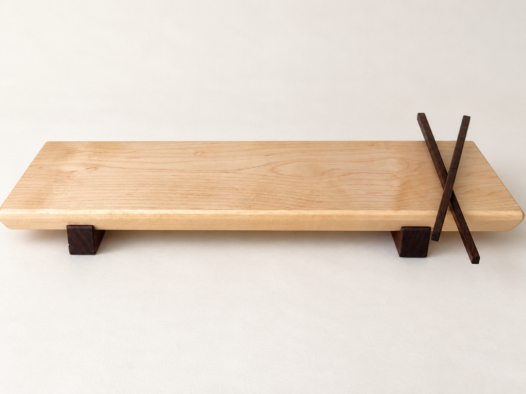 Solid Maple Sushi Board with Walnut Chopsticks