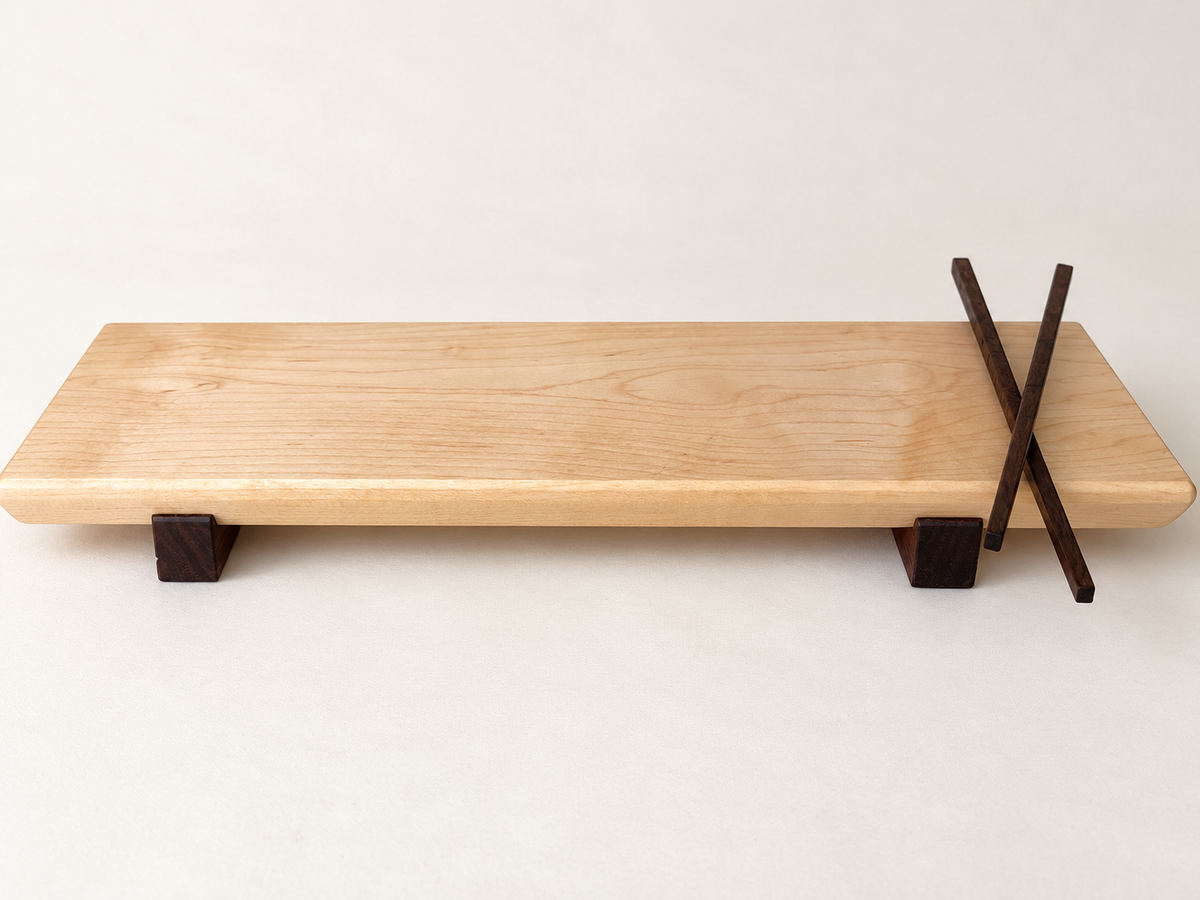 Solid Maple Sushi Board with Walnut Chopsticks
