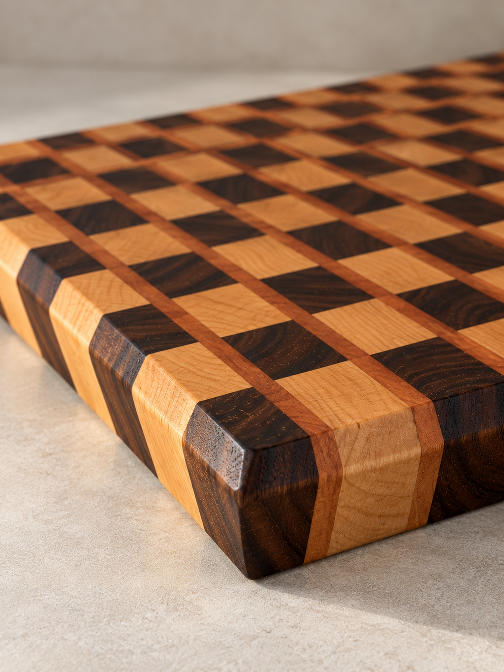 Striped Checkerboard End-Grain Cutting Board